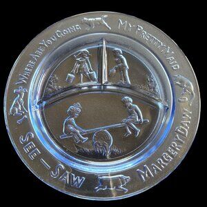 Vintage Nursery Rhyme Childs Plate See-Saw Margery Daw Design Collectible Blue